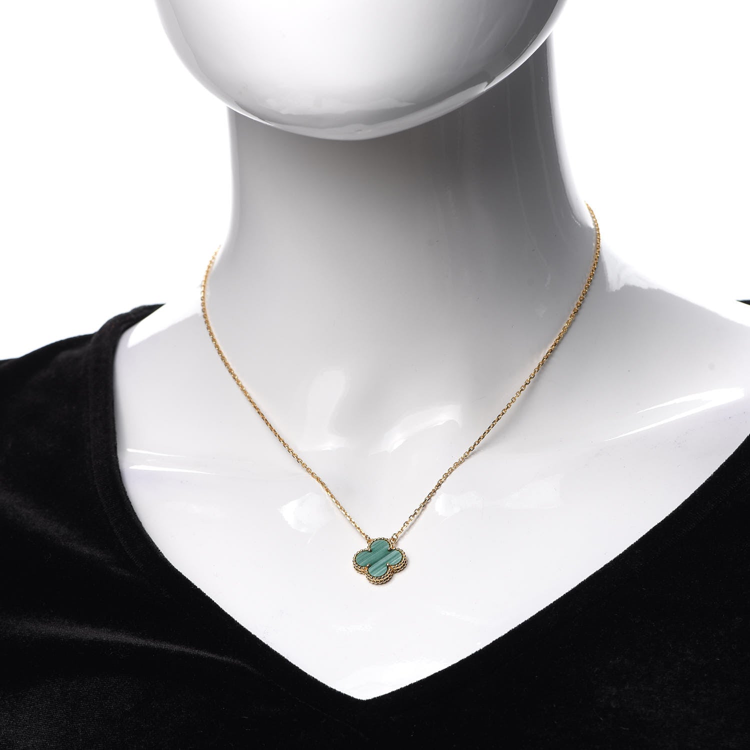 Van Cleef & Arpels 18K Yellow Gold Malachite Vintage Alhambra Pendant Necklace 2 of 8