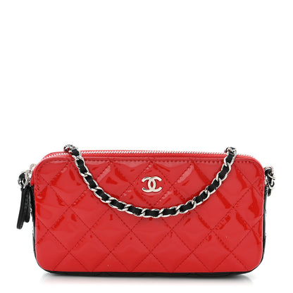 Chanel Patent Quilted Small Clutch With Chain Red Black 1 of 13