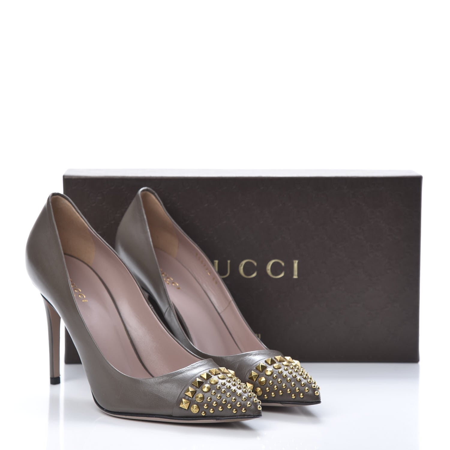 Gucci Nappa Studded Glow Light Pumps 39 Taupe 13 of 13