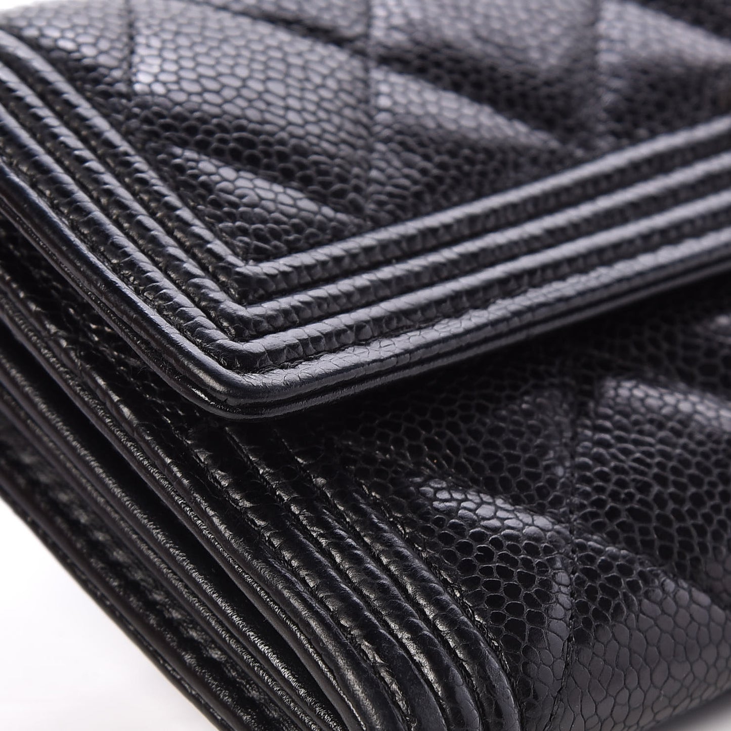 Caviar Quilted Large Boy Gusset Flap Wallet Black