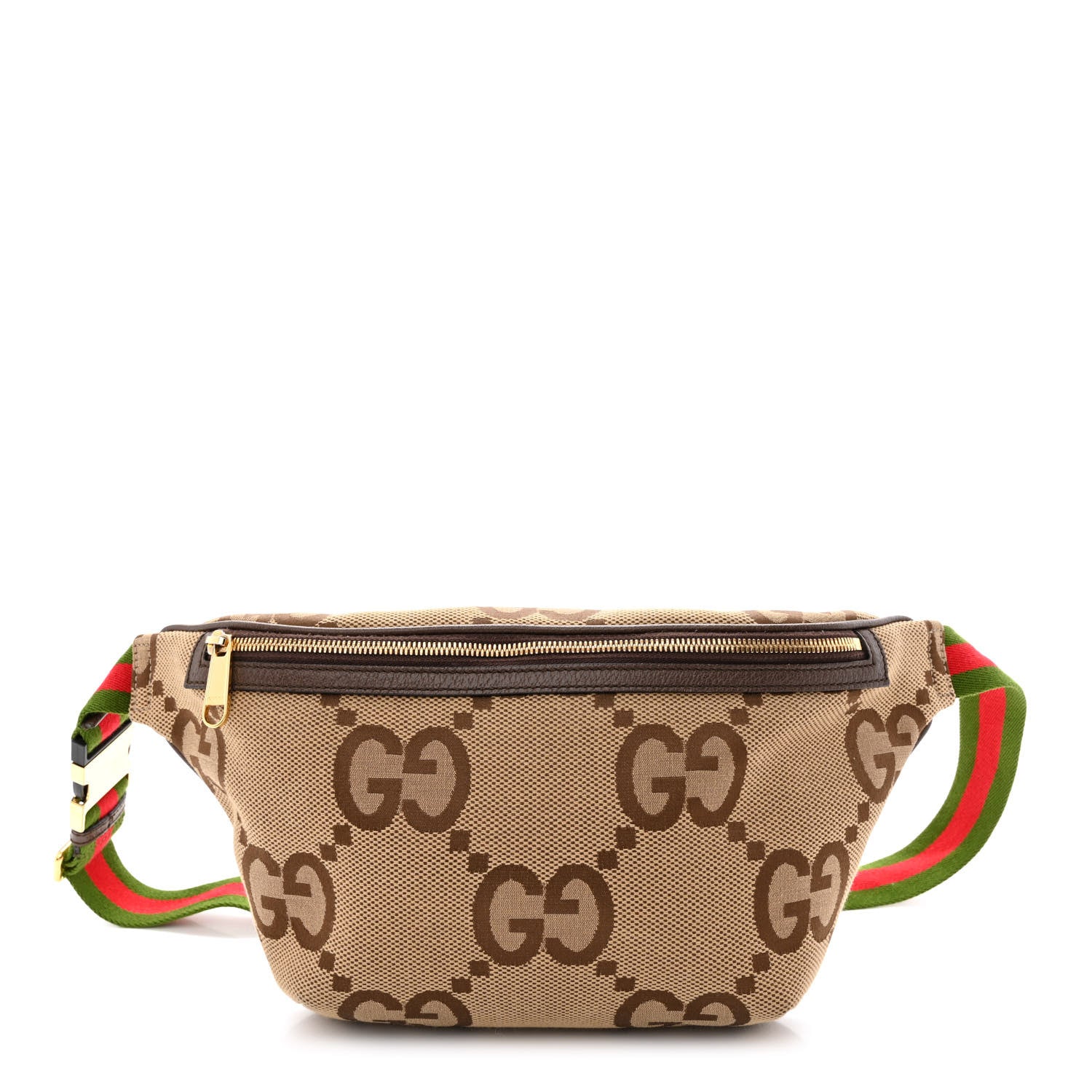 Gucci Monogram Jumbo GG Textured Dollar Calfskin Web Belt Bag Camel Ebony New Acero 1 of 10
