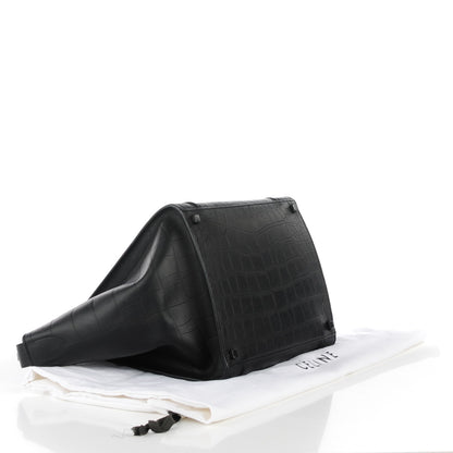 Celine Crocodile Embossed Calfskin Medium Phantom Luggage Black 4 of 7