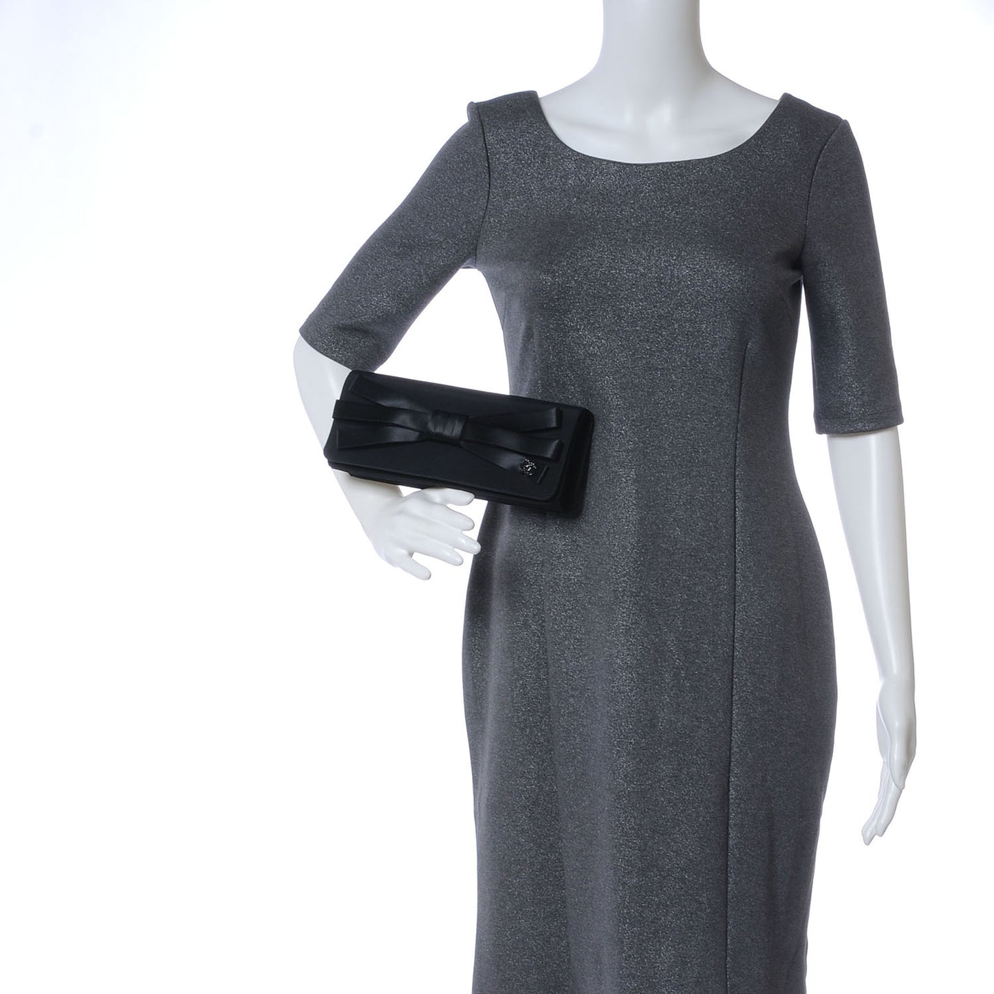 Satin Ribbon Bow Clutch Black