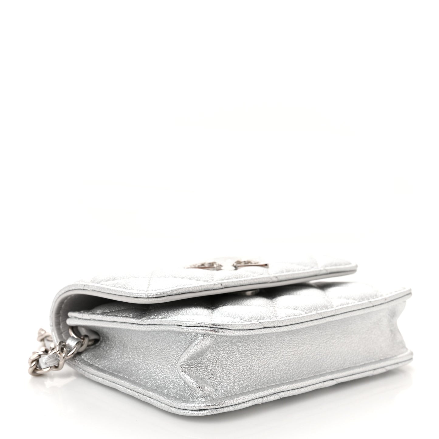 Metallic Goatskin Quilted Star Flap Waist Belt Bag Silver