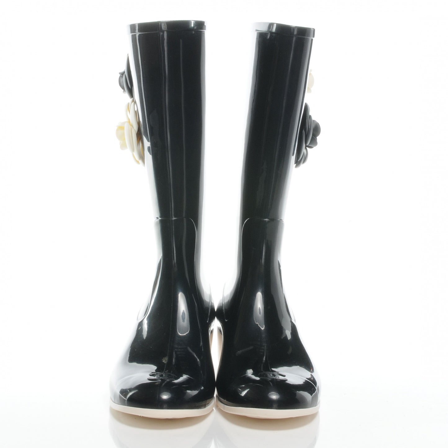 Rubber Camelia Rain Boots 41 Black White