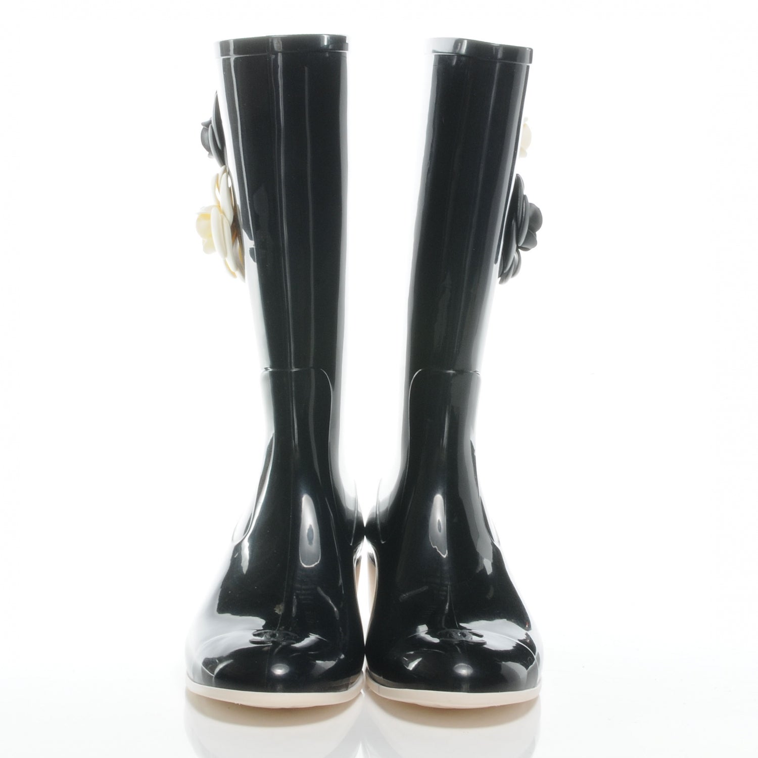 Chanel Rubber Camelia Rain Boots 41 Black White 2 of 6