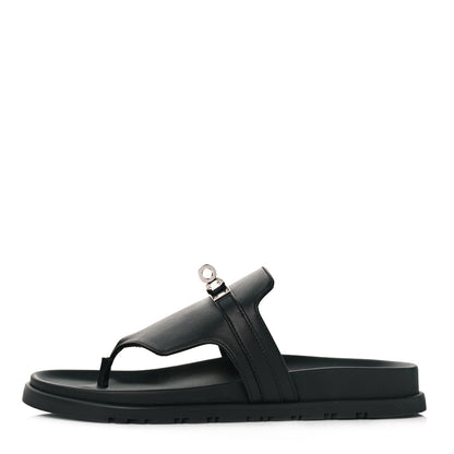 Hermes Calfskin Womens Empire Sandals 38 Black 1 of 9