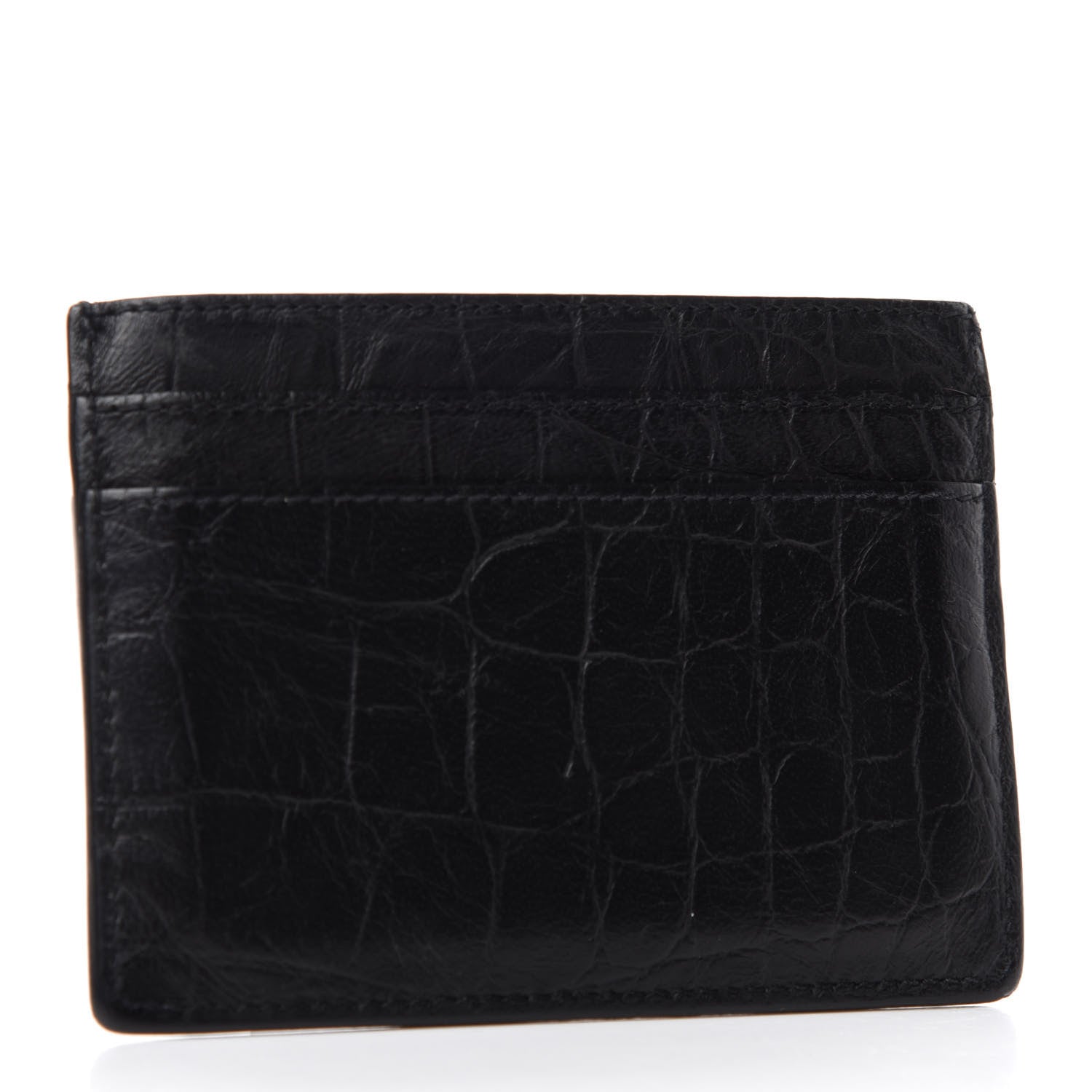 Saint Laurent Calfskin Crocodile Embossed Monogram Credit Card Case Black 3 of 7