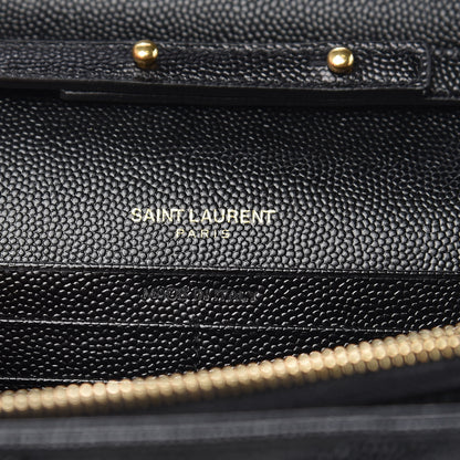 Saint Laurent Grain De Poudre Matelasse Chevron Monogram Chain Wallet Black 6 of 9
