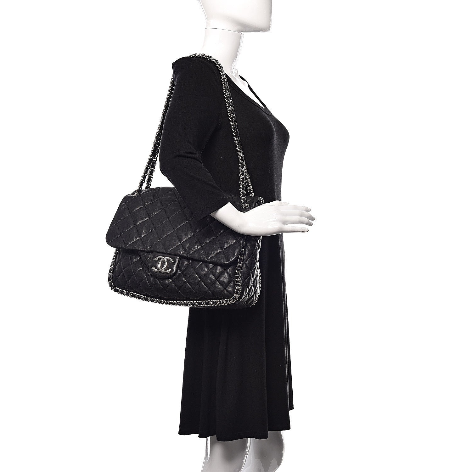 Chanel Washed Lambskin Quilted Maxi Chain Around Flap Black 2 of 13