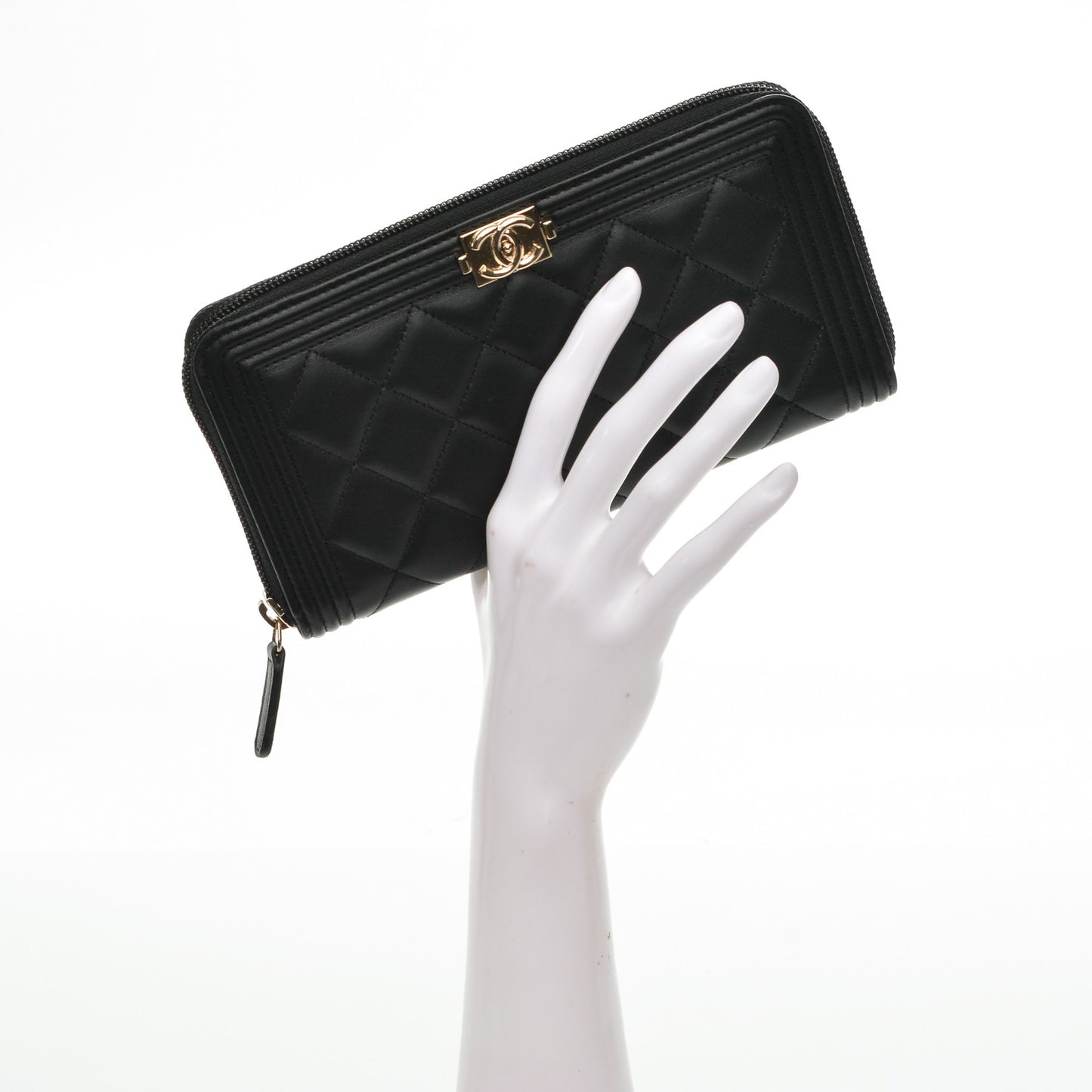 Lambskin Quilted Boy Zip Around Wallet Black