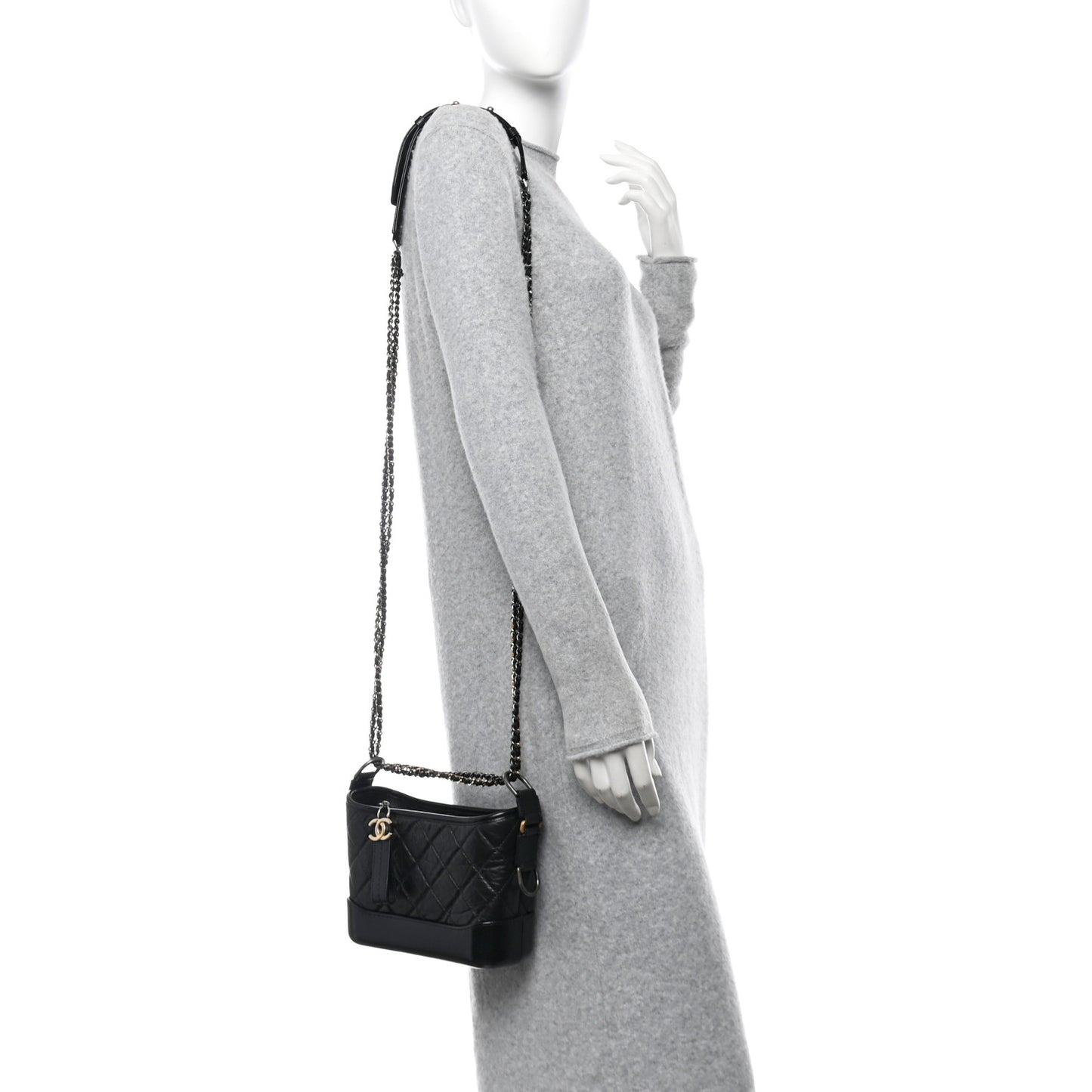 Aged Calfskin Quilted Small Gabrielle Hobo Black