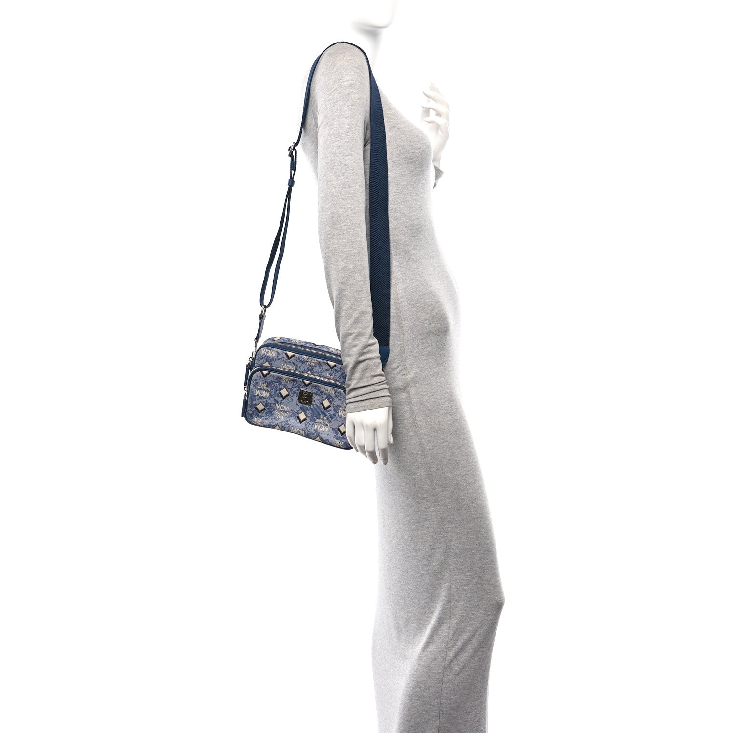 MCM Vintage Jacquard Monogram Small Aren Crossbody Blue 2 of 11