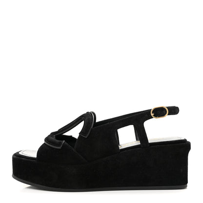 Chanel Suede Calfskin Platform CC Sandals 35 Black 1 of 10