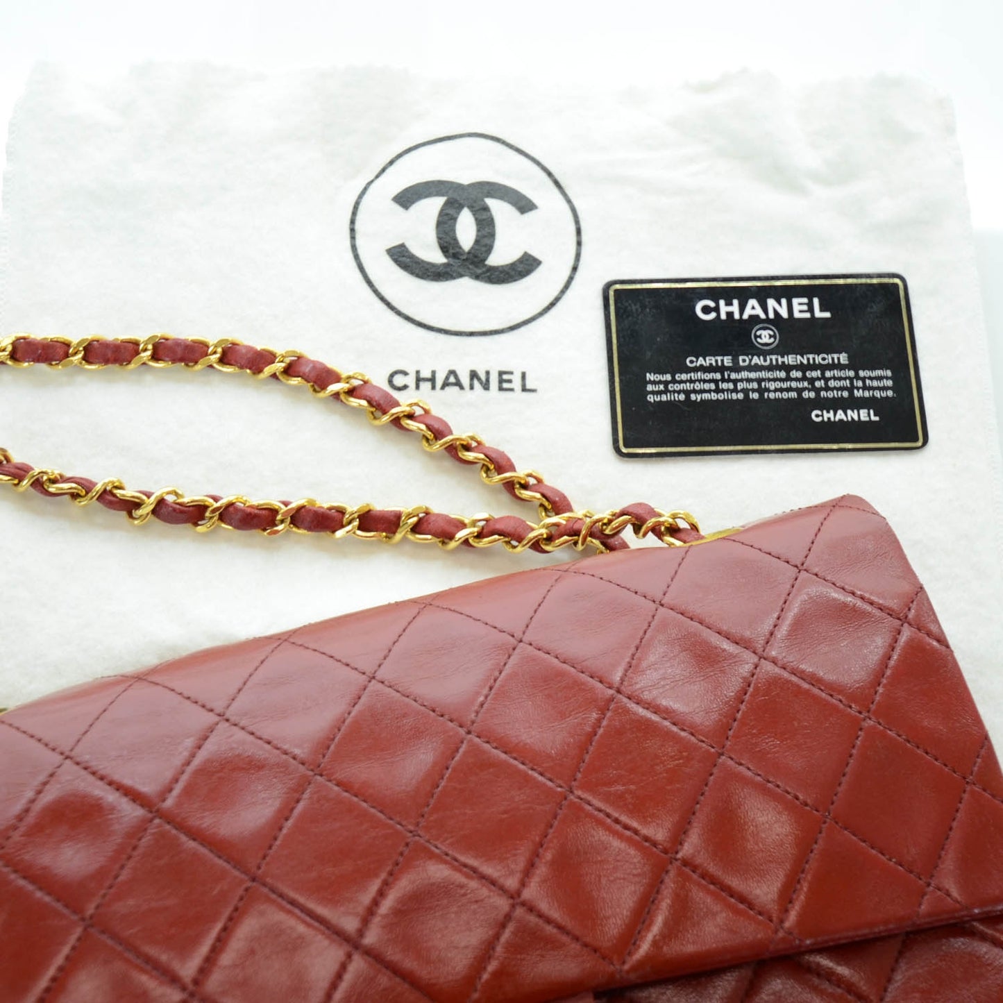 Lambskin Quilted Medium Double Flap Red