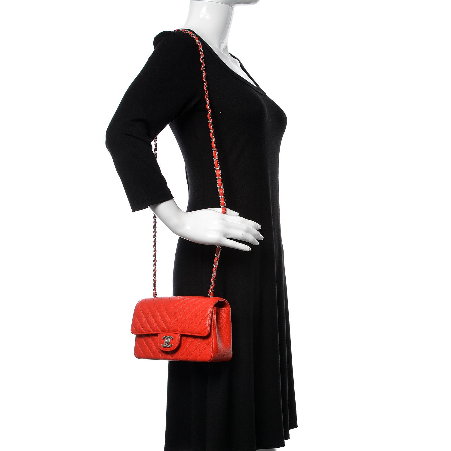 Chanel Caviar Chevron Quilted Mini Rectangular Flap Red 2 of 10