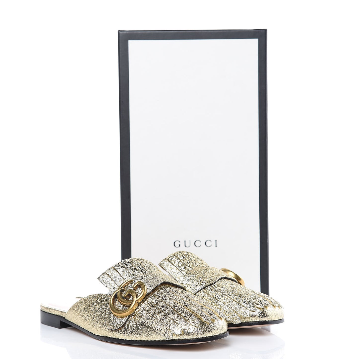 Galassia Womens GG Marmont Fringe Slippers 38 Platino