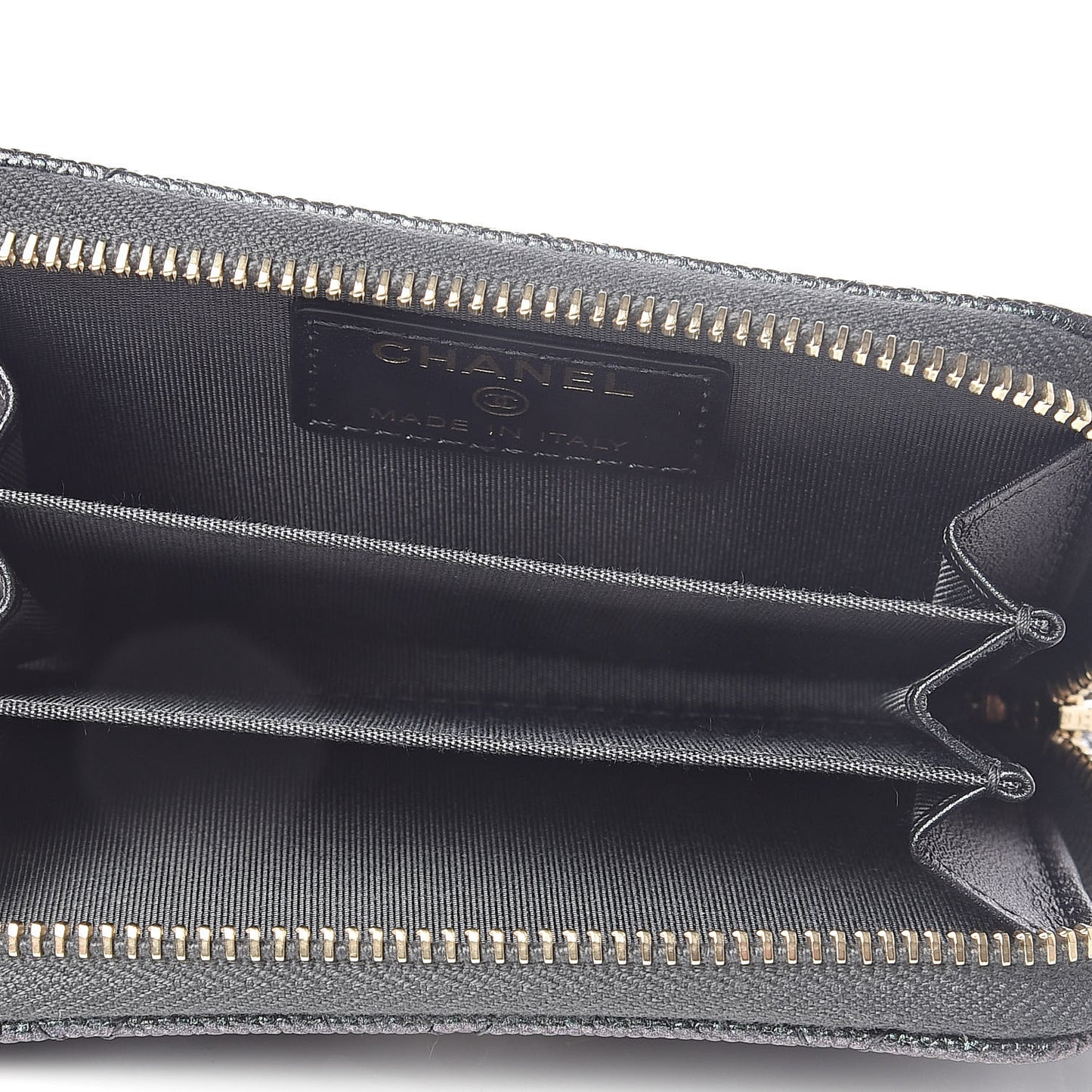Iridescent Caviar Quilted Zip Coin Purse Black