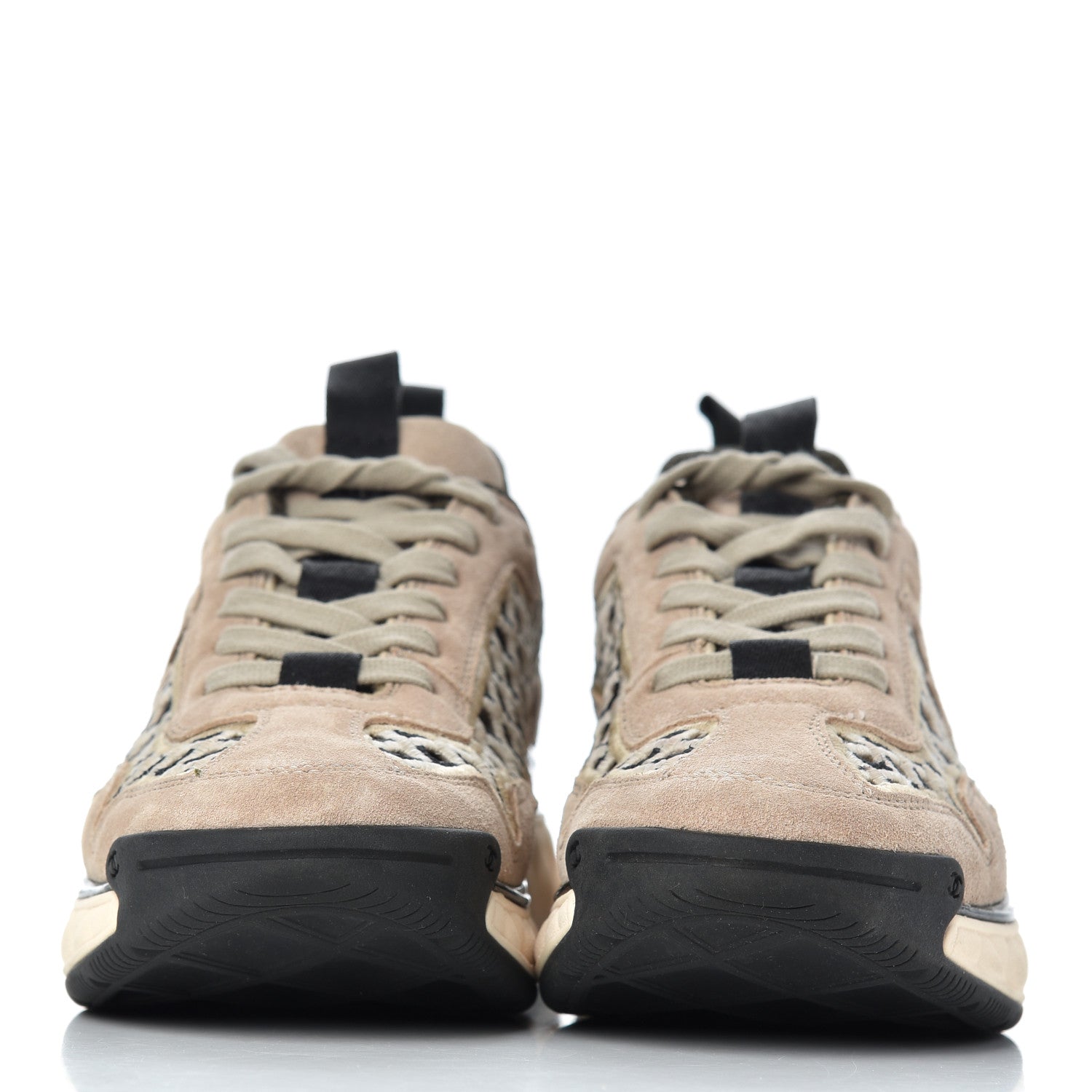 Chanel Suede Calfskin Embroidered CC Sneakers 36 Beige Black 2 of 9
