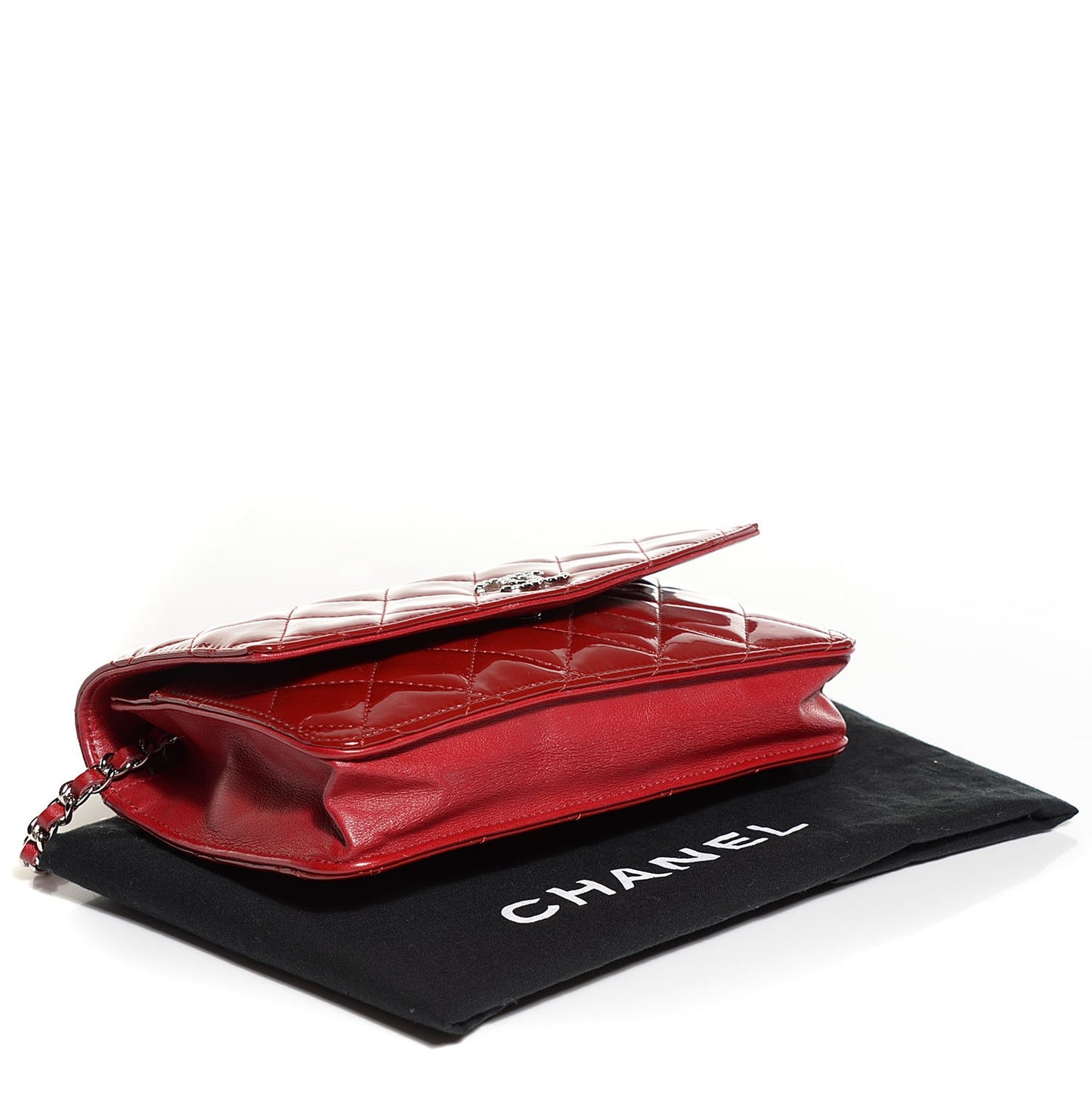 Patent Quilted Brilliant Wallet On Chain WOC Red