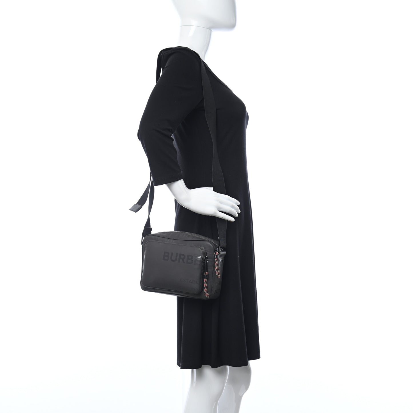 Cotton Canvas Horseferry Print Crossbody Bag Black