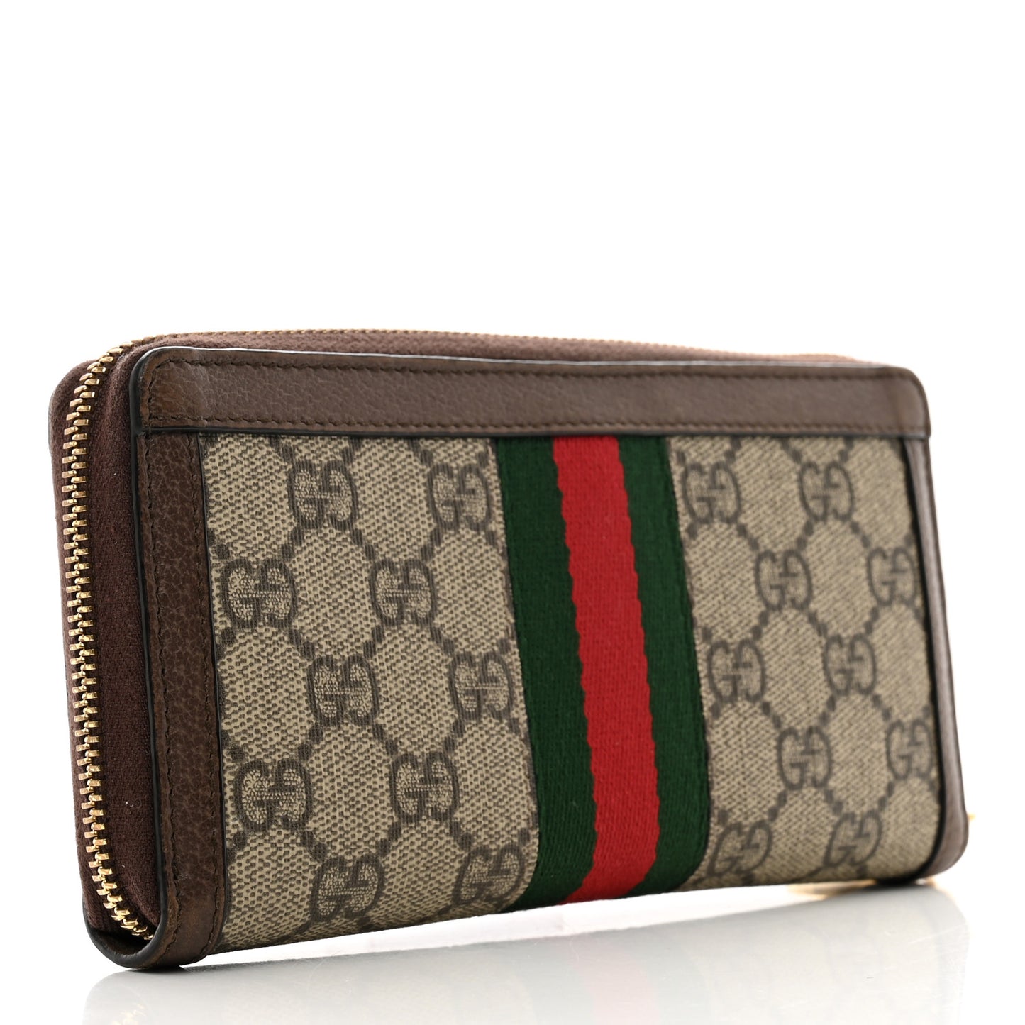 GG Supreme Monogram Web Ophidia Zip Around Wallet Brown