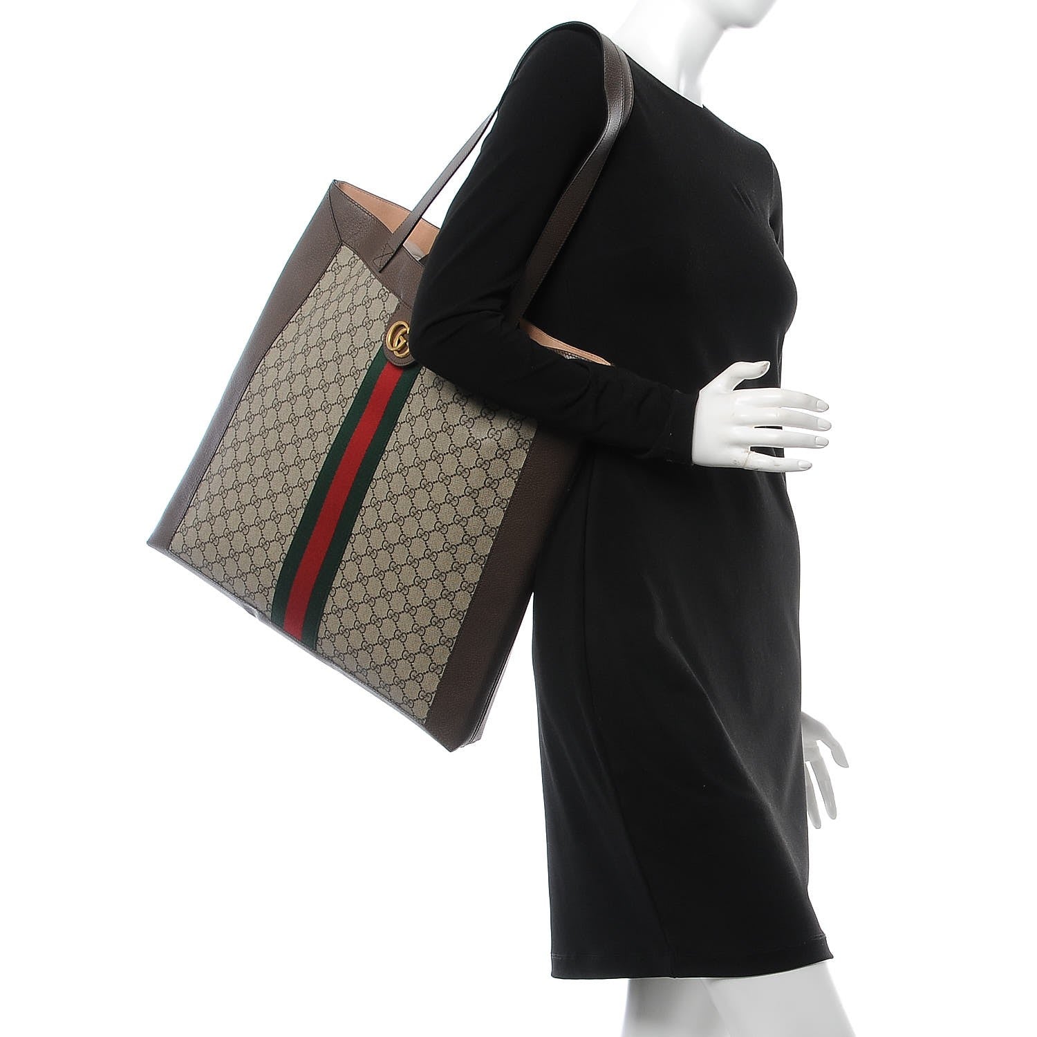Gucci GG Supreme Monogram Web Large Ophidia Vertical Shopping Tote Brown 2 of 9