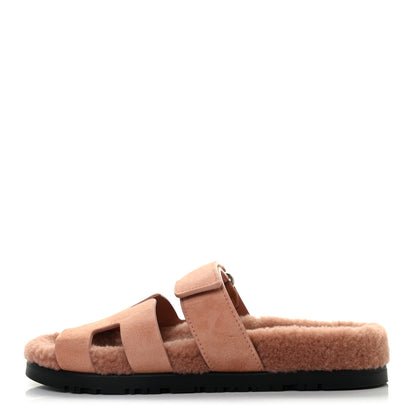 Hermes Suede Goatskin Woolskin Womens Chypre Sandals 36 Rose Aube 1 of 7