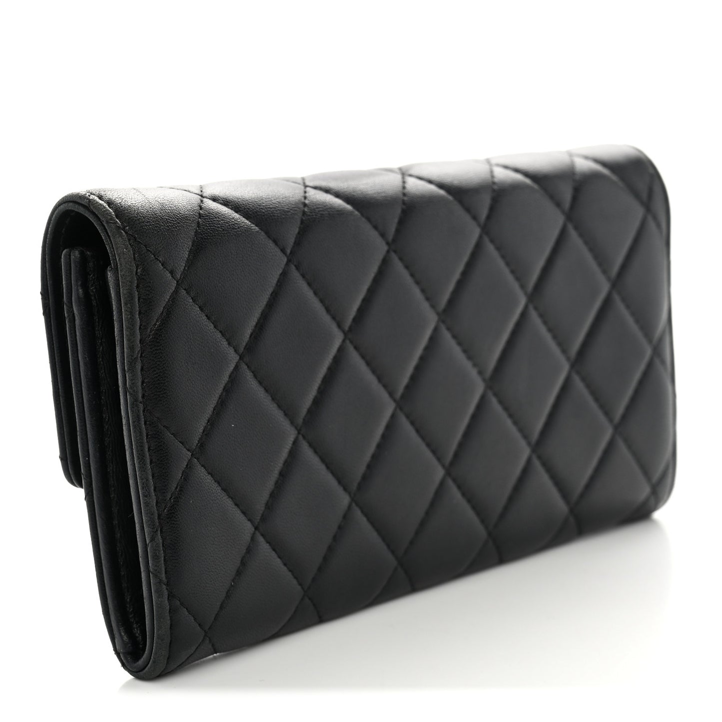 Lambskin Quilted Large Flap Wallet Black