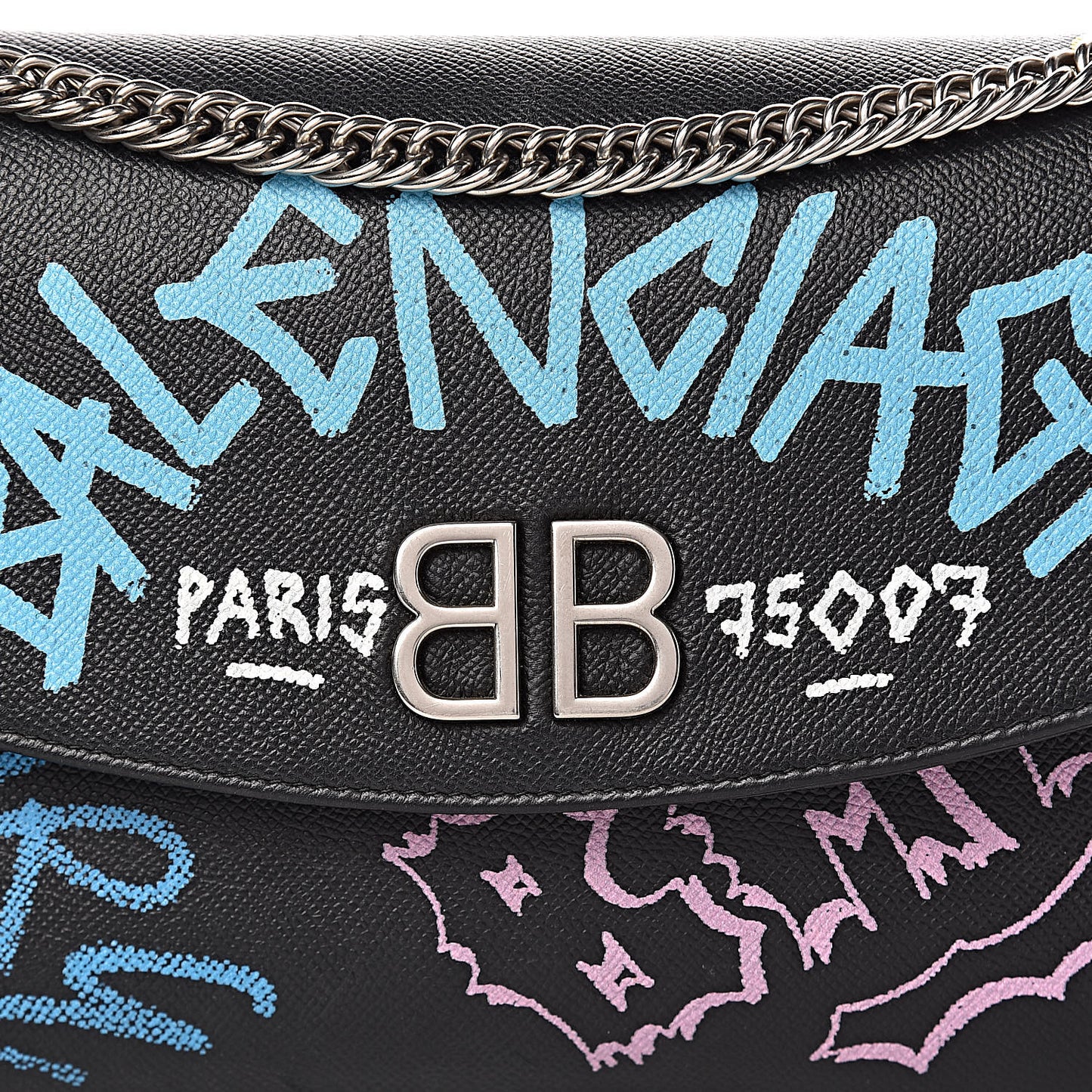 Grained Calfskin Graffiti M BB Round Shoulder Bag Black Multicolor