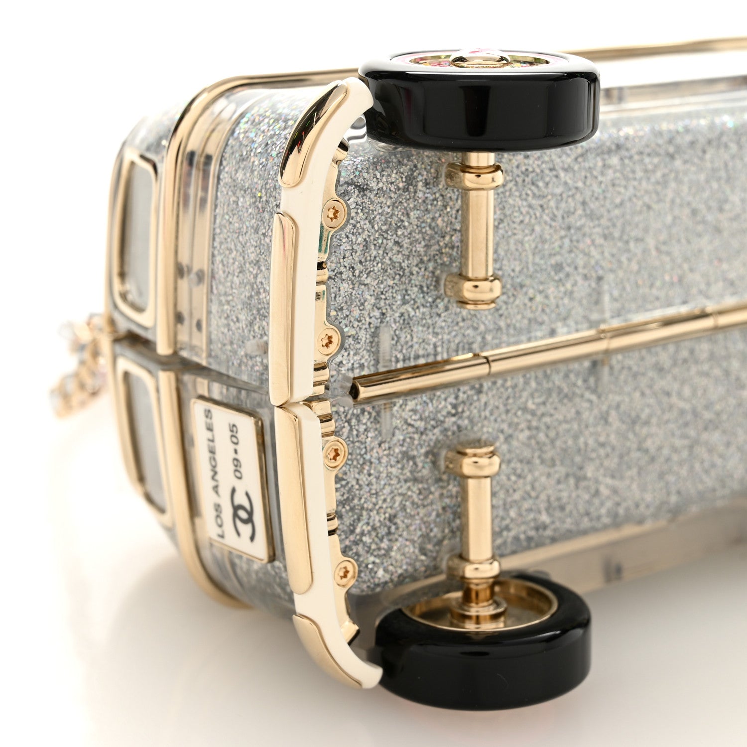Chanel Plexiglass Crystal Glitter Los Angeles Mini Van Minaudiere Silver Gold Pink 9 of 12