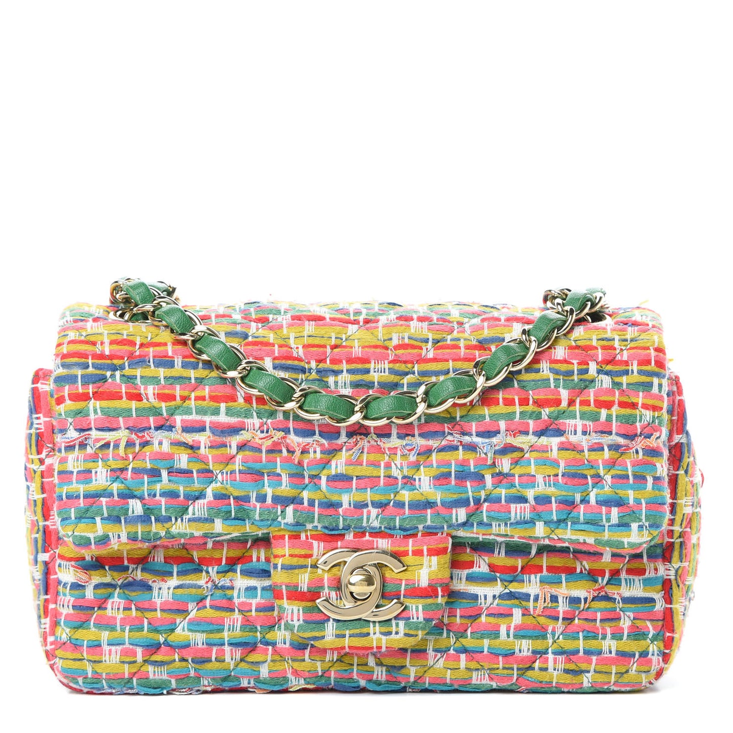 Tweed Quilted Mini Rectangular Flap Green Multicolor