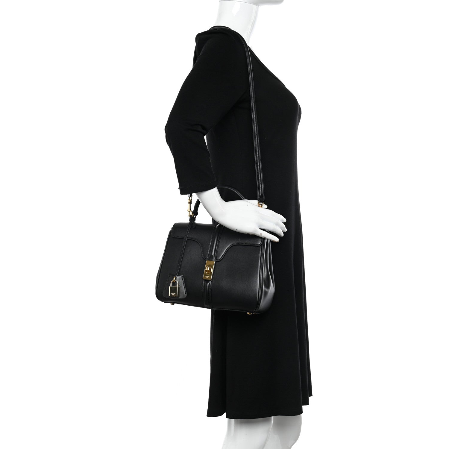 Celine Satinated Calfskin Small 16 Top Handle Bag Black 2 of 12