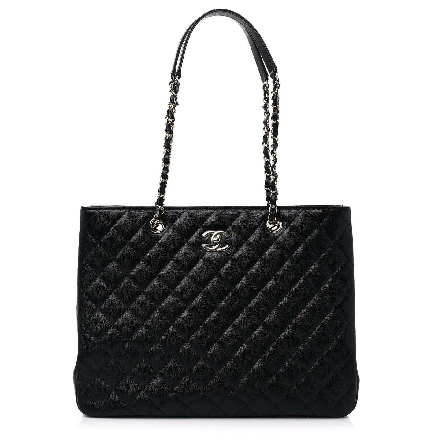 Caviar Quilted Large Shopping Tote Black