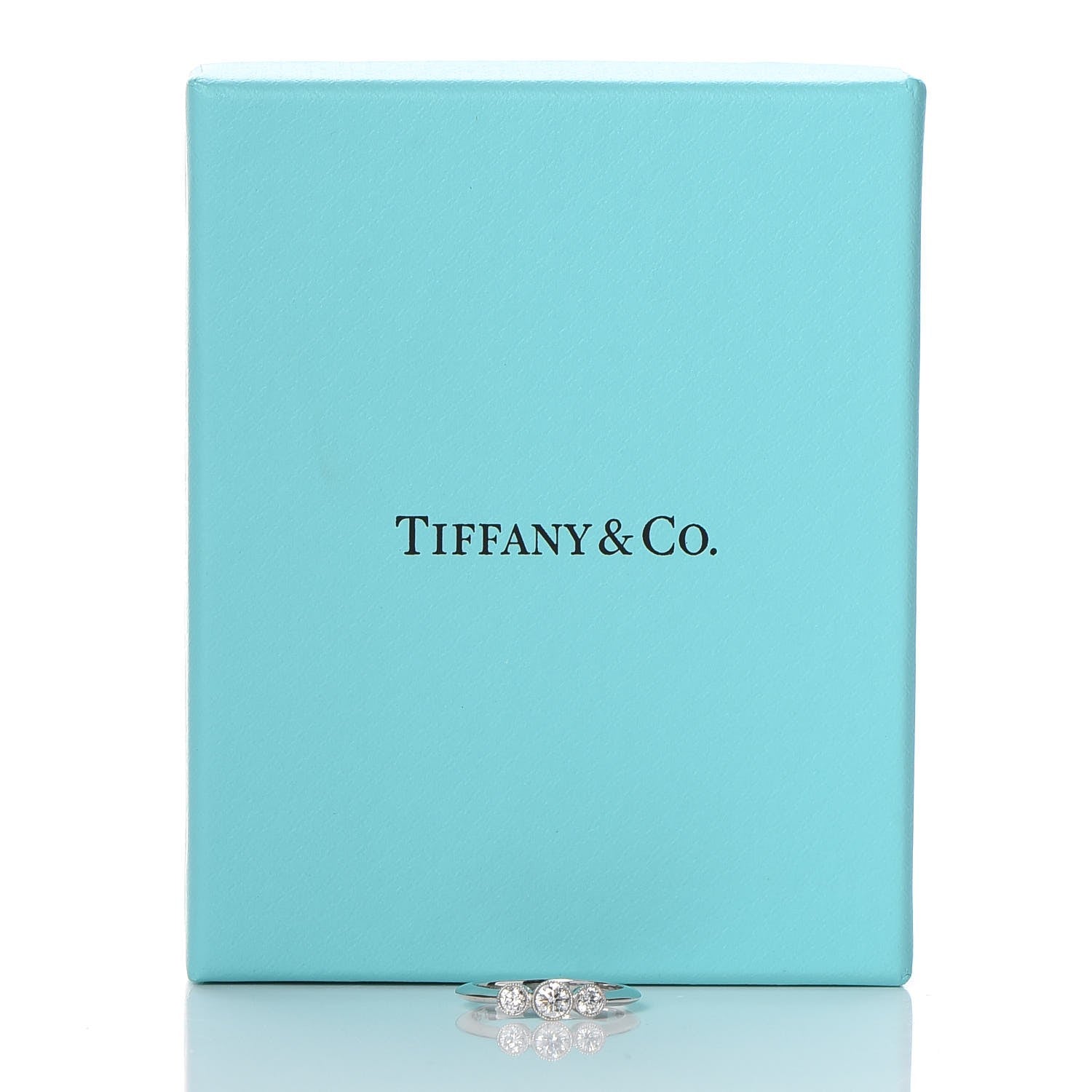 Tiffany Platinum Diamond Three Stone Milgrain Ring 49 4.75 5 of 5