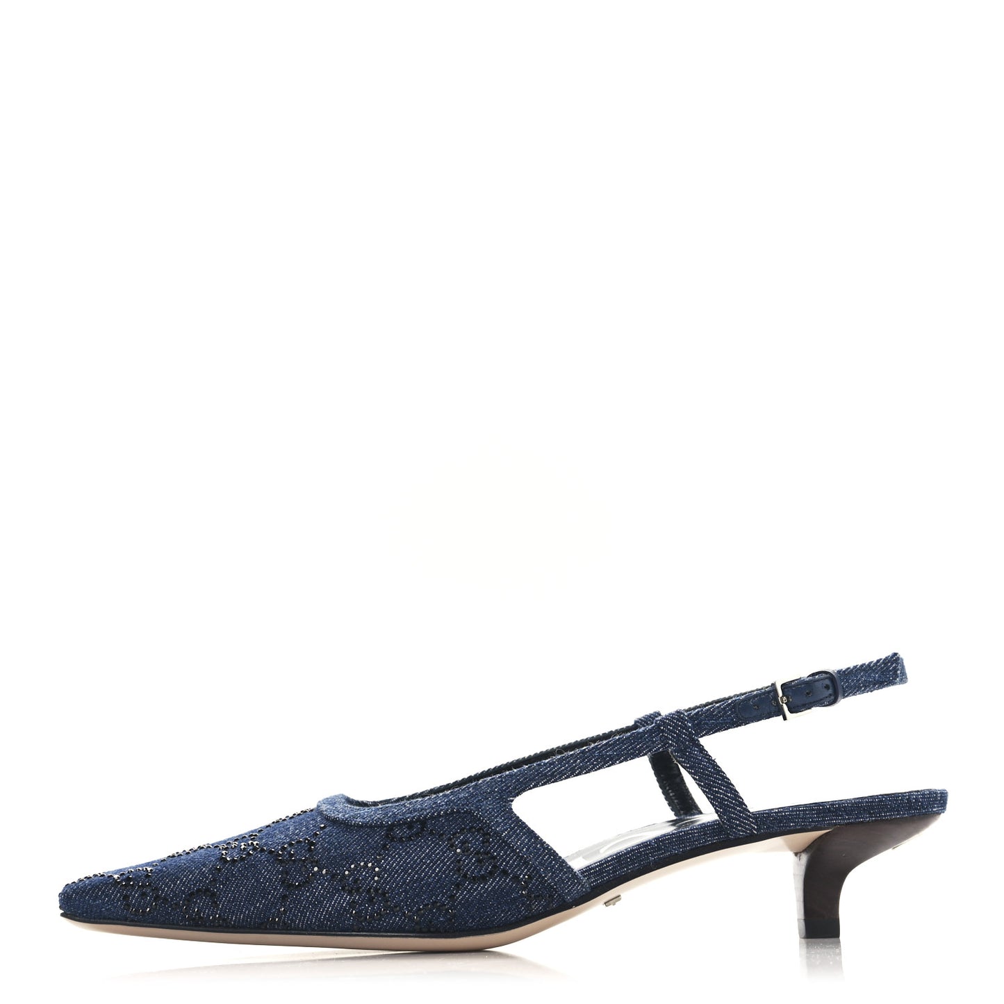 Denim GG Monogram Malaga Kid Crystal Square G 35mm Slingback Pumps 37.5 Blue