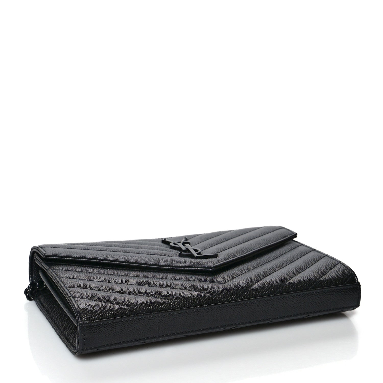 Saint Laurent Grain De Poudre Matelasse Chevron Monogram Chain Wallet Black 4 of 11