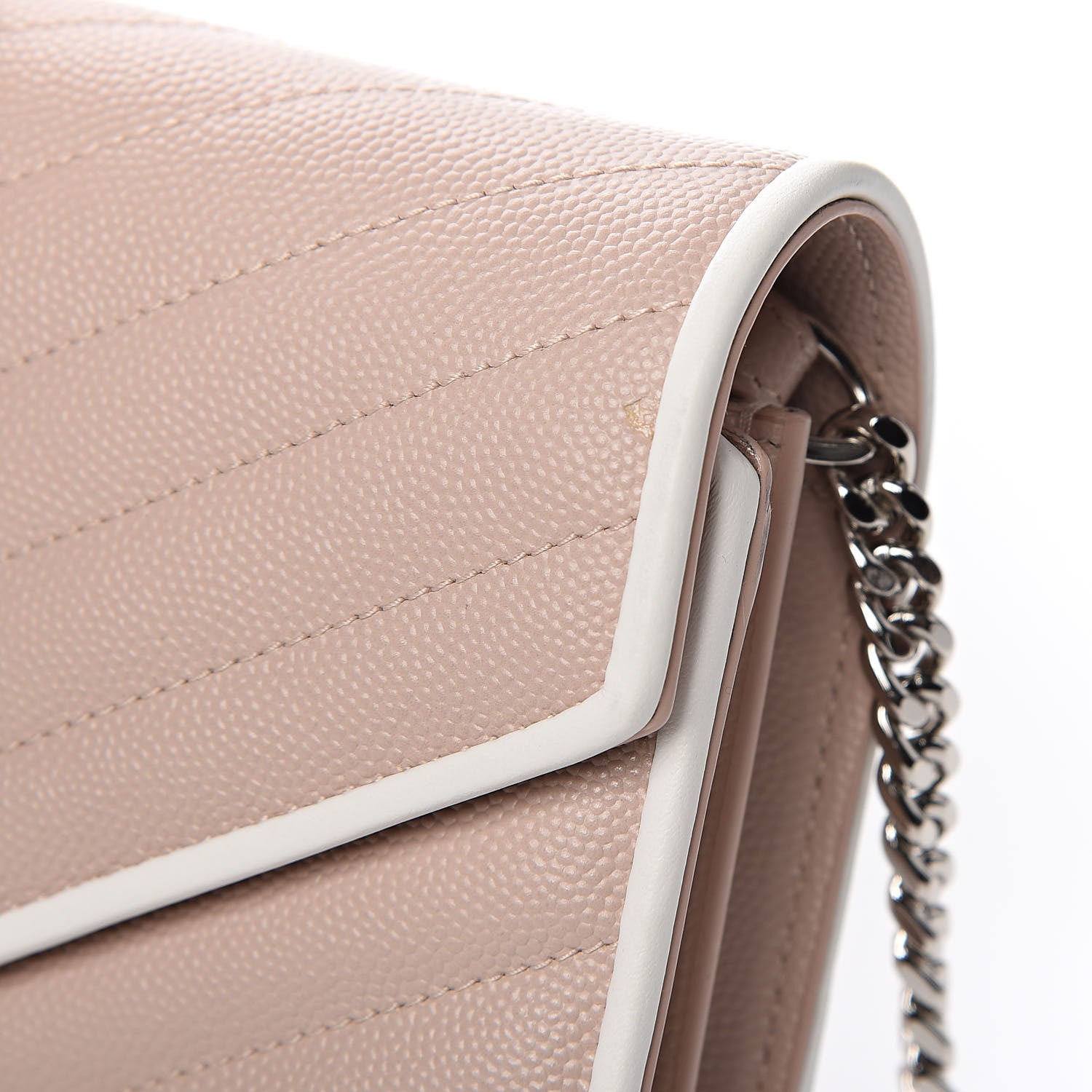 Saint Laurent Grain De Poudre Matelasse Chevron Monogram Chain Wallet Pink and White 11 of 12