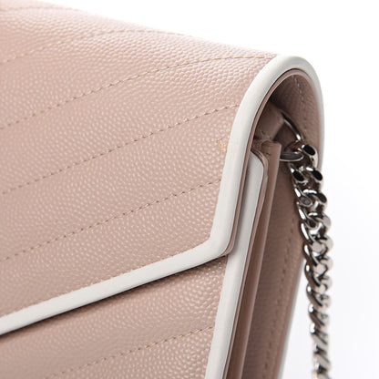 Saint Laurent Grain De Poudre Matelasse Chevron Monogram Chain Wallet Pink and White 11 of 12