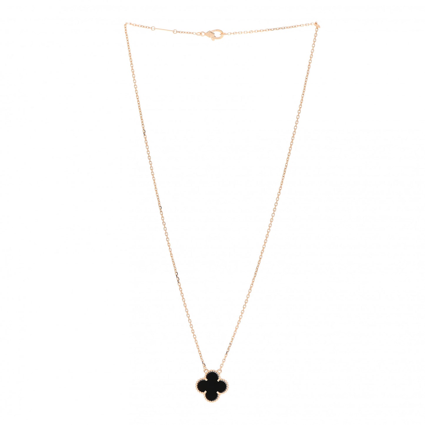 18K Yellow Gold Black Onyx Vintage Alhambra Pendant Necklace