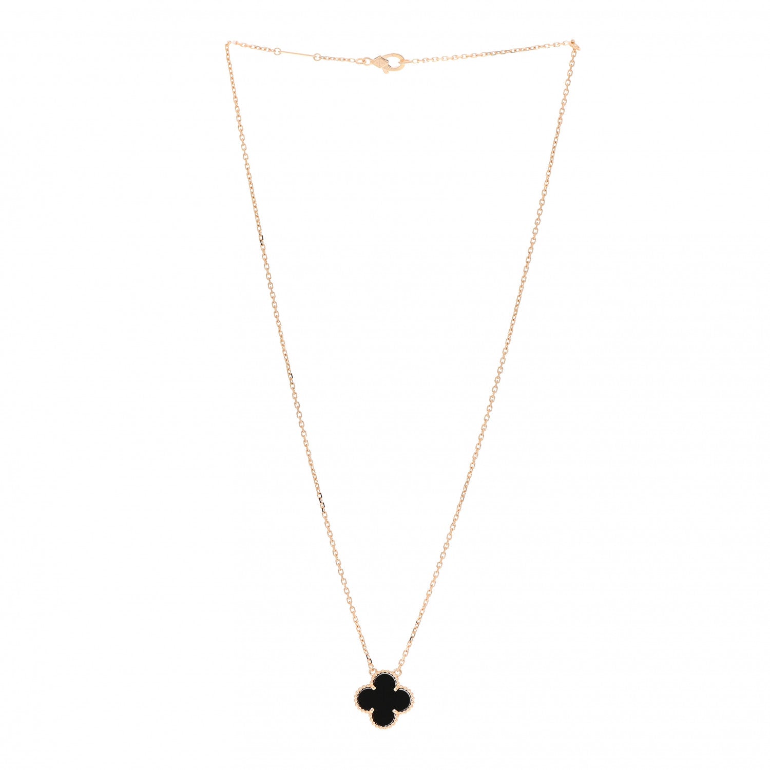 Van Cleef & Arpels 18K Yellow Gold Black Onyx Vintage Alhambra Pendant Necklace 3 of 7