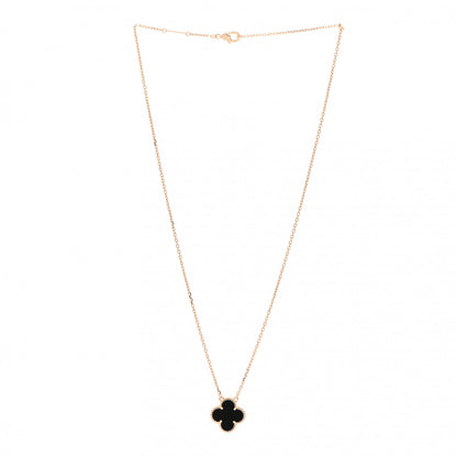 Van Cleef & Arpels 18K Yellow Gold Black Onyx Vintage Alhambra Pendant Necklace 3 of 7