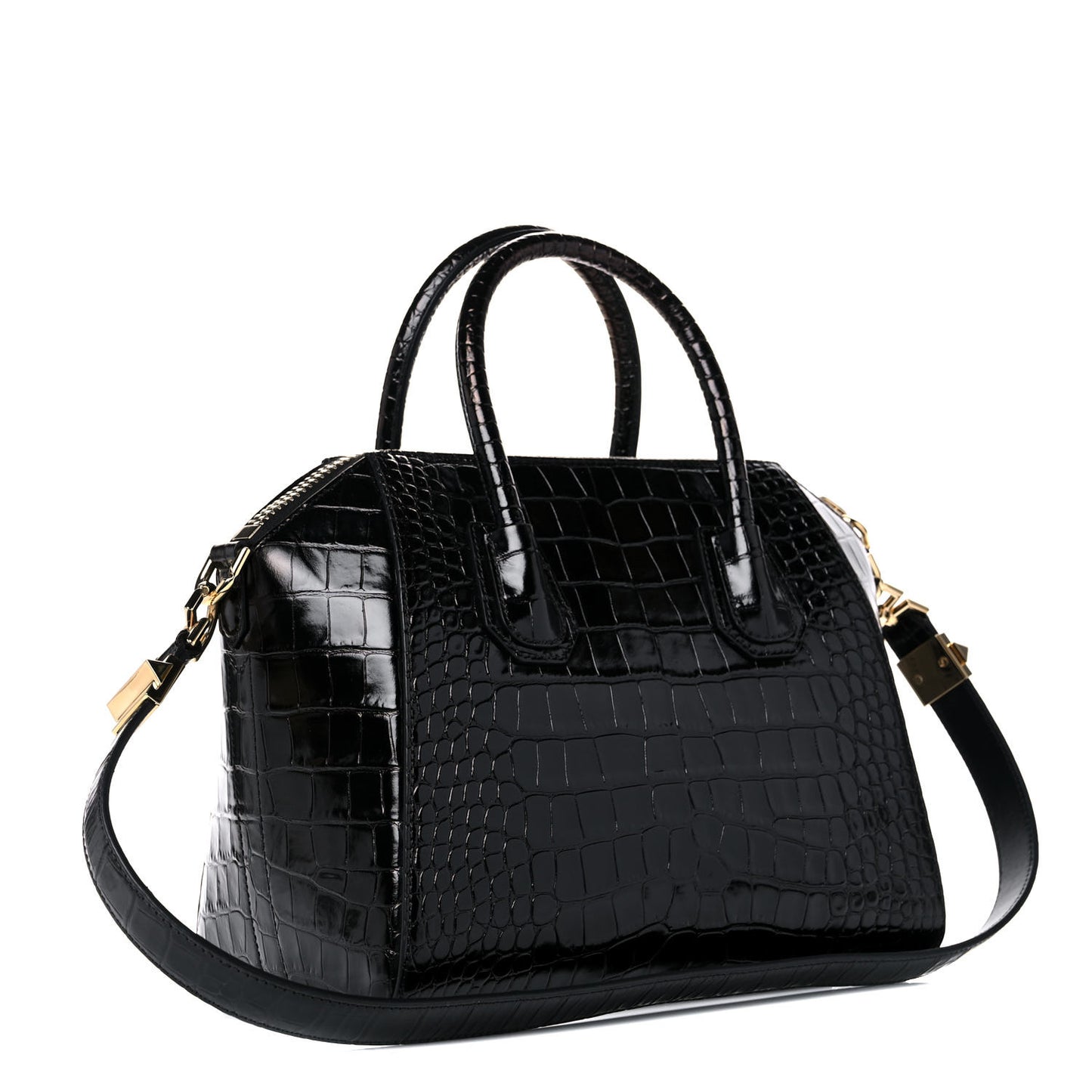 Calfskin Crocodile Embossed Small Antigona Black
