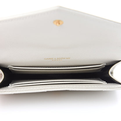 Saint Laurent Grain De Poudre Matelasse Chevron Small Monogram Envelope Wallet Crema Soft 5 of 7