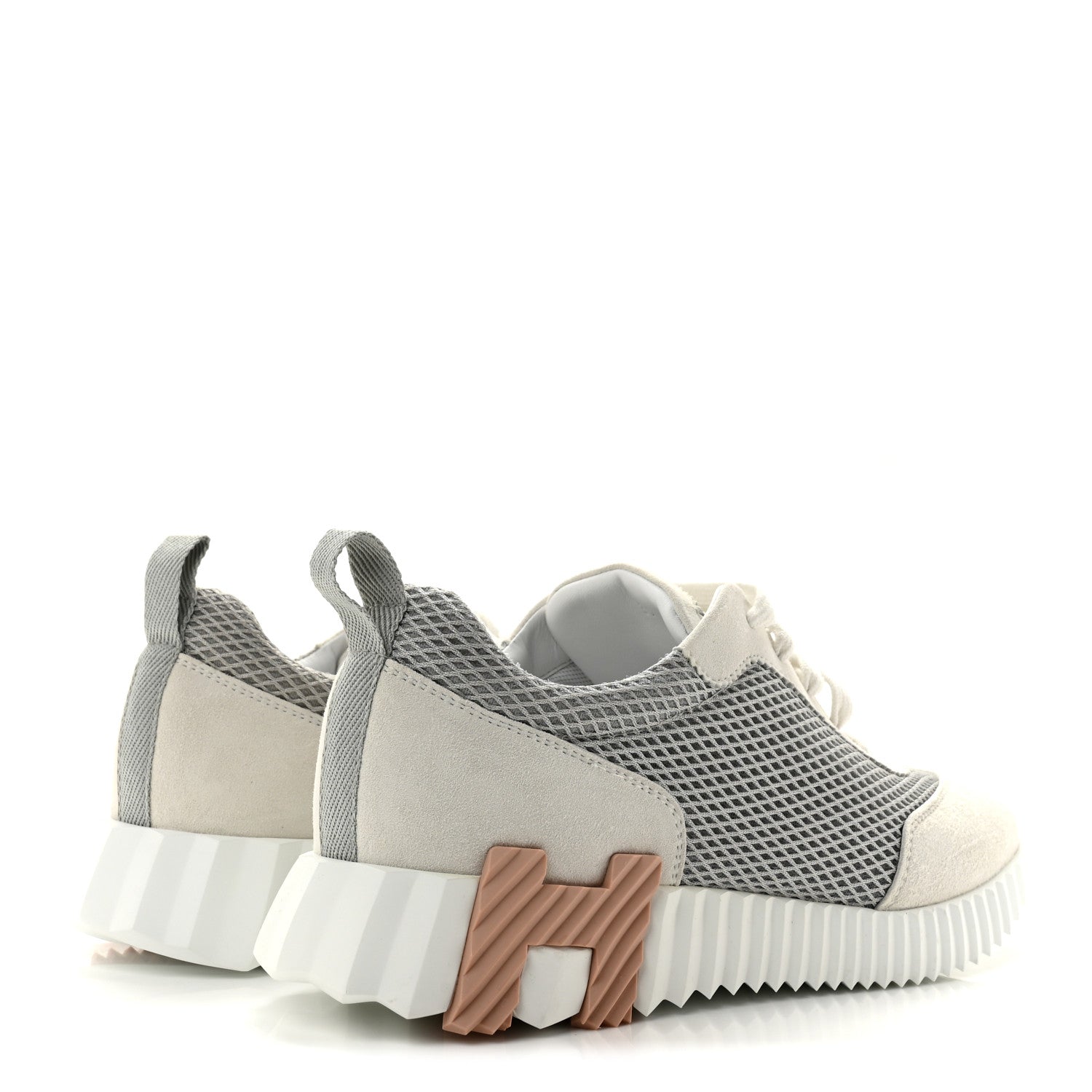 Hermes Air Mesh Suede Goatskin Bouncing Sneakers 39 Gris Lulea White 5 of 12