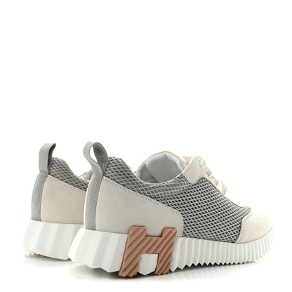 Hermes Air Mesh Suede Goatskin Bouncing Sneakers 39 Gris Lulea White 5 of 12