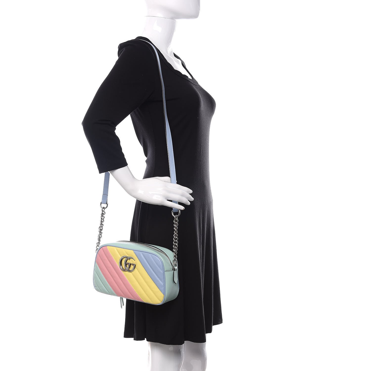 Gucci Calfskin Matelasse Diagonal Small GG Marmont Chain Shoulder Bag Multicolor Pastel 2 of 11
