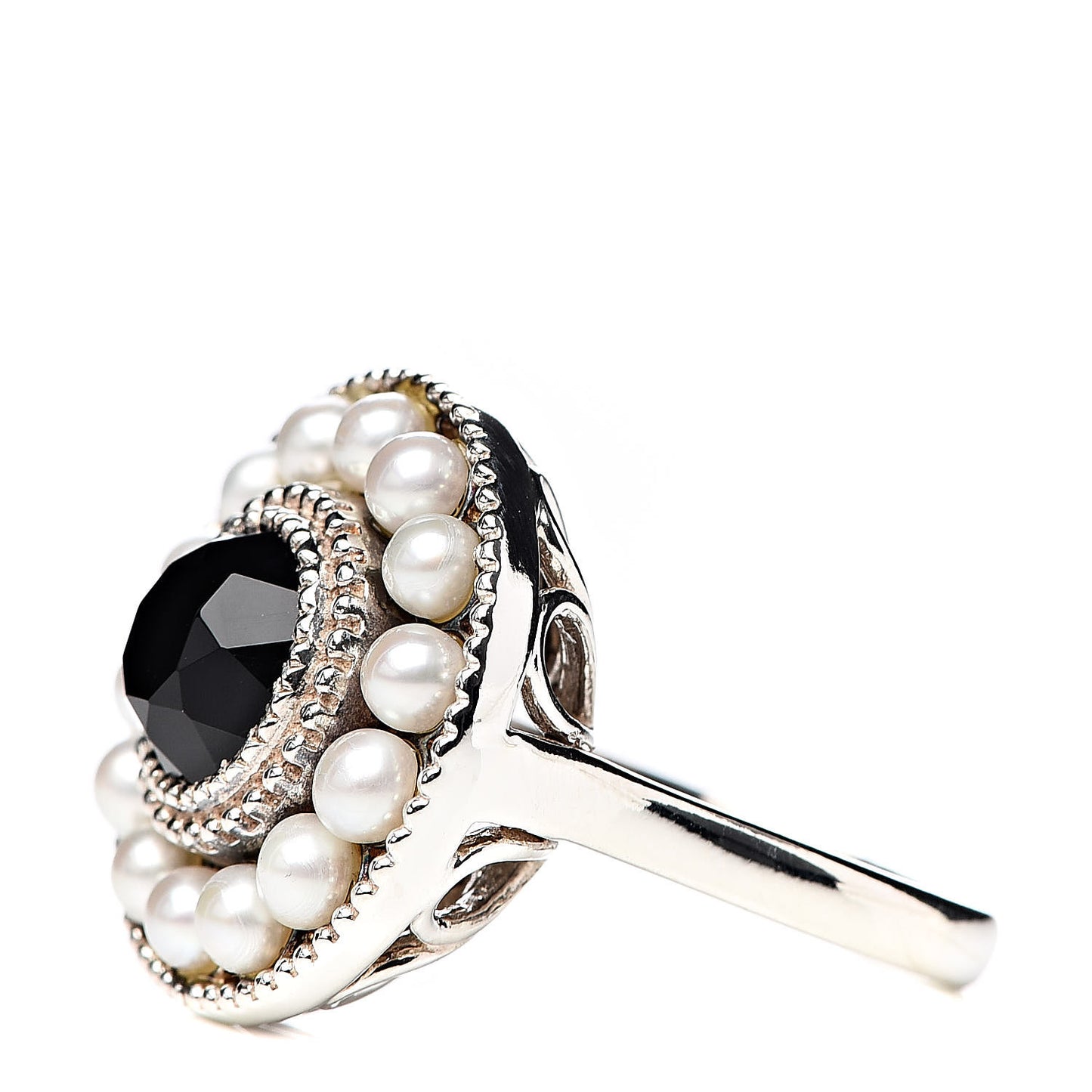 Sterling Silver Black Onyx Freshwater Pearl Ziegfeld Ring 46 3.75