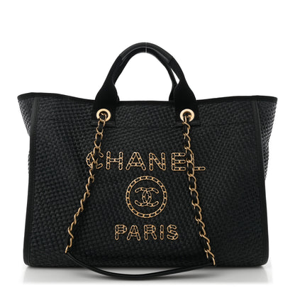 Chanel Straw Raffia Calfskin Chain Medium Deauville Black 1 of 10