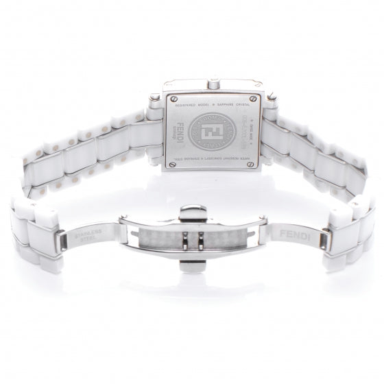 Stainless Steel Ceramic Diamond Bezel 25mm Quadro Quartz Watch White